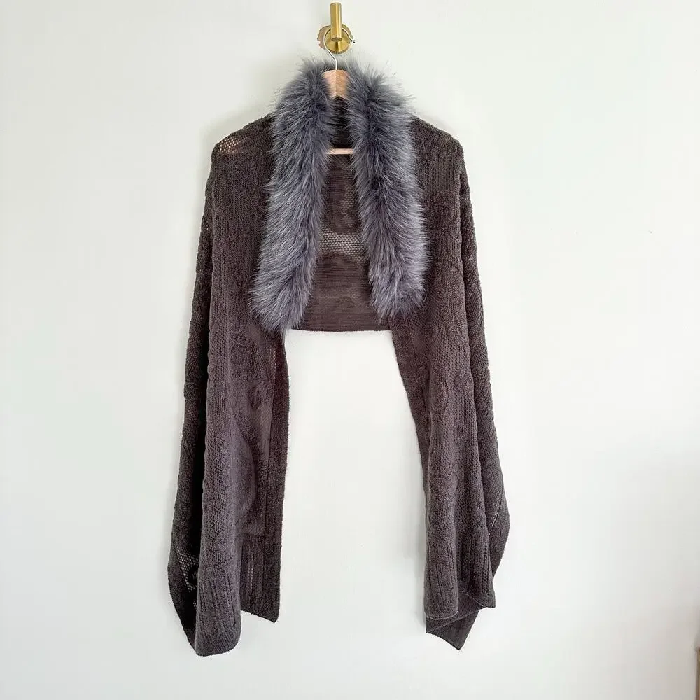Cashmere Rabbit Fur Neck Warmer Wrap Gray One Size - Picture 2 of 10